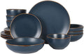 Gibson Home Hazeltine 16-Piece Navy Blue Stoneware Dinnerware Set – Plates and Bowls Durable Ceramic Kitchen Dinner Set