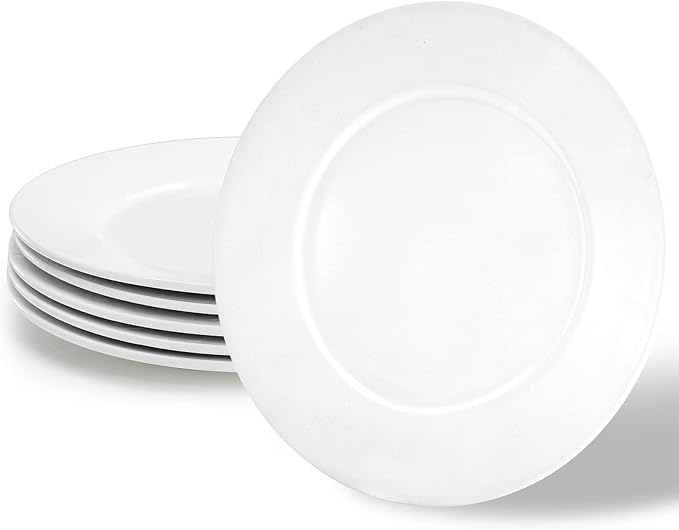 Foraineam White Dinner Plates Set 10 Inch Porcelain Dessert Salad Plate Catering Round Serving Dishes Dinnerware Sets Microwave Oven and Dishwasher Safe Set of 6
