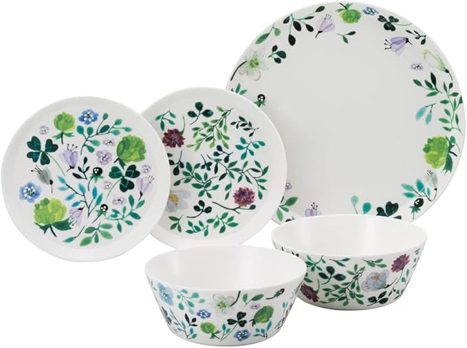 Narumi 96604-23169P Dinnerware Set Green Floral Cute Set for 2 5 Pieces Microwave Heater Dishwasher Safe Gift Box Included