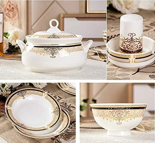 60-Piece Bone China Dinnerware Set - European-Style Elegant Plate &amp Bowl Set Service for 8-10