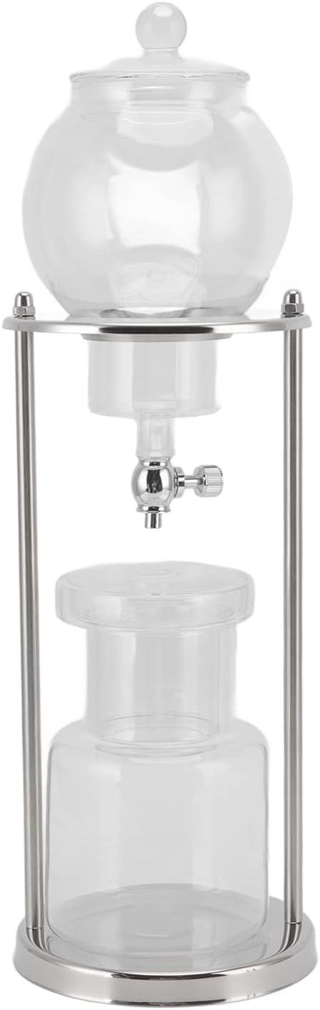 Cold Brew Coffee Maker 600ml Reusable Ice Coffee Machine Cold Brew Dripper Glass Filtering Transparent Stainless Steel Stand Coffee Dripper for Home Office