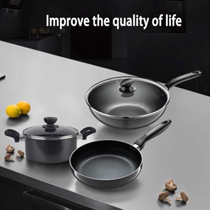3 Pc Cookware Set Non Stick Coating Pan Setswith Tempered Glass Cover Non-Scald HandleSuitable for Many Kinds of Gas Including Cooker. Easy to Clean Pan Set