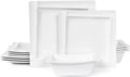 Square Melamine Dinnerware Sets of 12 PcsSquare Plates and Bowls SetsUnbreakable Dish Set for 4Lightweight Dishwasher Safe and BPA FreeSuit for RVCamping（White）