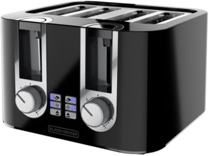 BLACK+DECKER 4-Slice Toaster 7 Toast Shades Removable Crumb Tray Illuminated Bagel Frozen and Cancel Functions