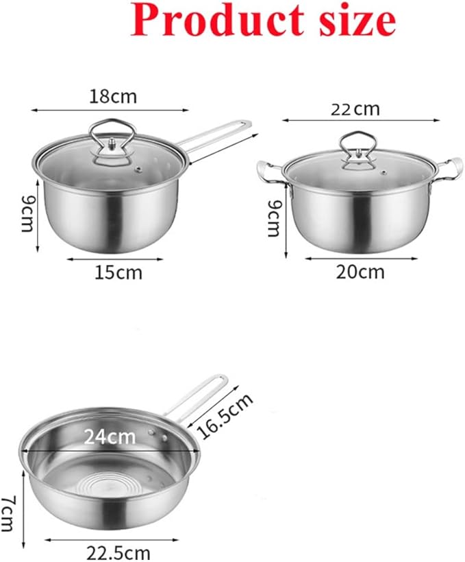 Cookware 3 Pots and 5 Pieces Set Stainless Steel Pot Frying Pan Set Pressure Cooker Cooking Pot Milk Soup Pot Steam Cooker Kitchen Cooker