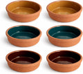 Areste Mexican Clay Cookware Set of 6 – Terracotta Pots Bowls Plates &amp Serving Dishes – Spanish Earthenware for Baking Yogurt Kheer Meat Vegetables – Cazuelas Mexicana (Green Brown Yellow