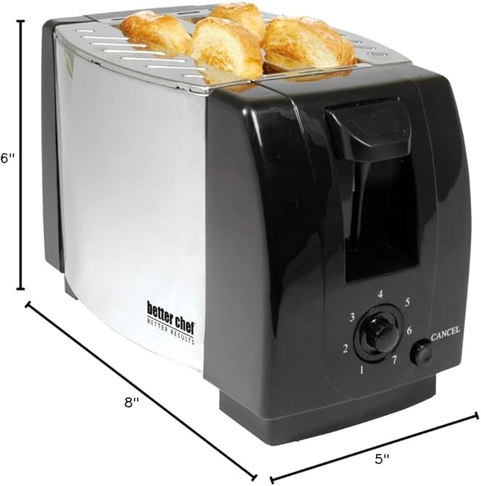 Better Chef Economic 2-Slice Toaster | Darkness Control | Crumb Tray | Fits Bagel Slice (Chrome)