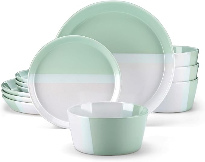 12 Piece Embossed Stoneware Tableware Set with Dinner Dessert Plate Soup Bowl Mug Service for 4