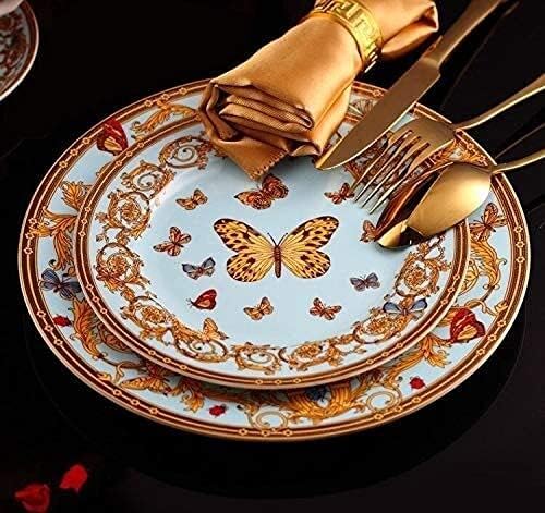 Dinnerware Sets - Luxury Dishes Service Set Ceramic Tableware Set Phnom Penh Dark Green Blue with Handle Multi-Size Plate Bowl Dish Household Kitchen SuppliesB