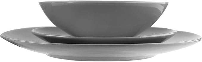 Amazon Basics 18-Piece Stoneware Dinnerware Set Service for 6 Microwave and Dishwasher Safe Plates and Bowls for Everyday Use Smokey Grey