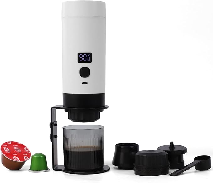 Wireless Mini Espresso Machine Portable Coffee Maker for Travel/Camping/Office 3-in-1 Single Serve Coffee Maker Compatible with Capsules&ampGround Coffee Gifts for Espresso Lovers (White)