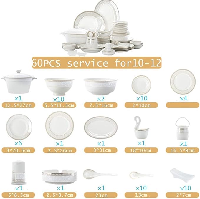 White Round Porcelain Dinnerware Set Dishes/Plate/Bowl Set Fine Bone China Dinnerware Sets Clearance Collection Ceramic Kitchen And Dining Sets For HomeB56 Pcs Service For 1058 Pcs Service for 1