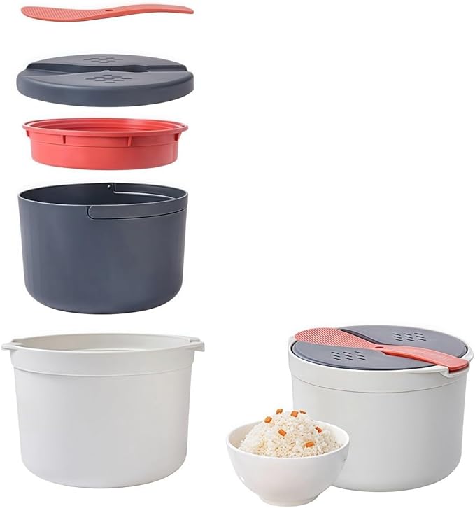 Microwave Rice Cooker - Versatile Steamer Rice Pasta Vegetables &amp Soups | Compact &amp Easy to Clean Kitchen Tool