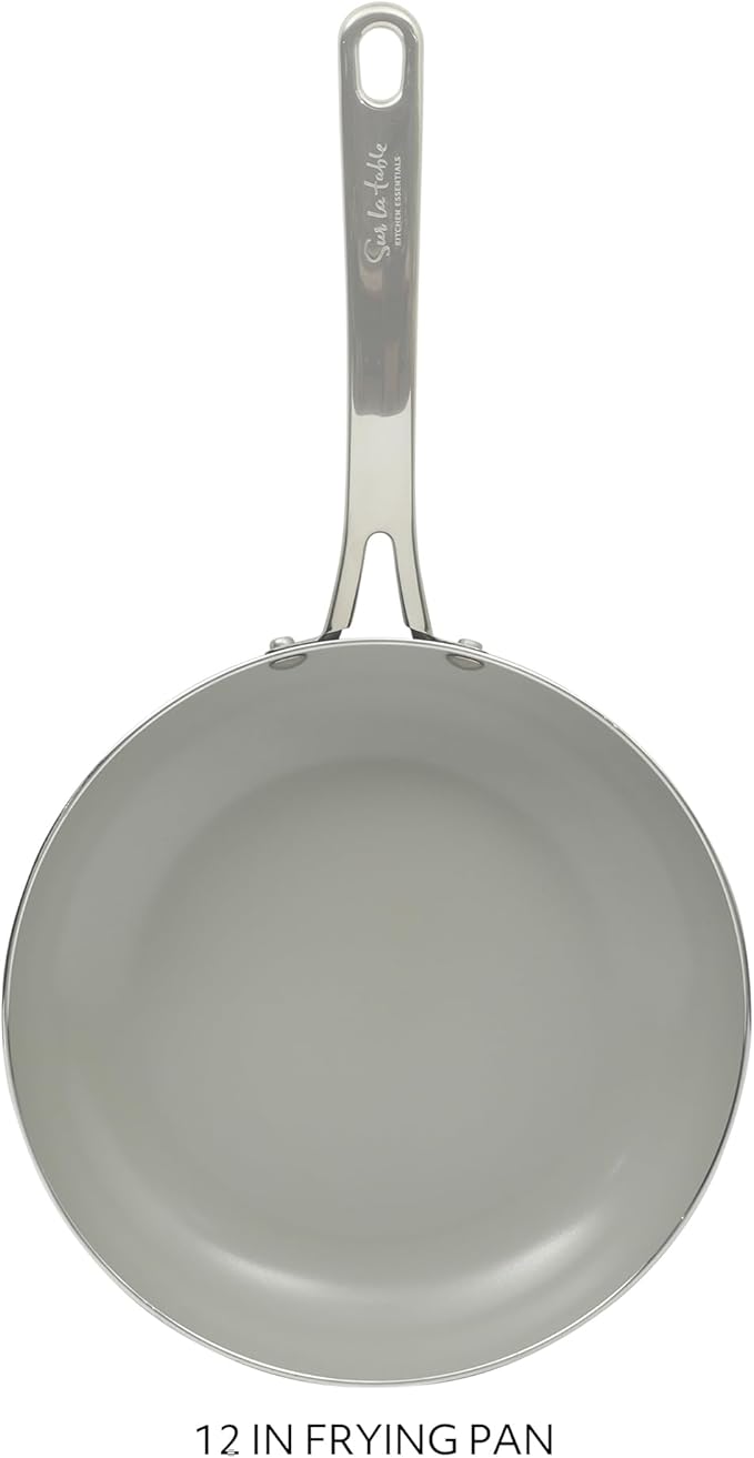 Sur La Table Kitchen Essentials Potluck Porch 12 Inch Deep Frying Pan Skillet Aluminum PFA Free Ceramic Cookware Chef's Pan Omelet Pan - Induction - Black
