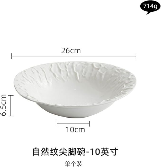 Thcbme 自然纹汤碗陶瓷白色沙拉碗吃面碗盘创意特色餐厅餐具意境菜喇叭碗/Handpainted Plates and Bowls Set Ceramic Dinnerware Sets/10英寸自然纹尖脚碗-1个