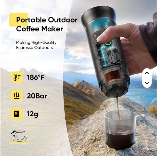 Portable Espresso Maker – Self-Heating USB-C Rechargeable Travel Coffee Maker for Car Camping Office portable coffee maker - portable coffee machine With Ground Coffee &amp NS Capsule (Green)