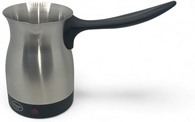 Electric Turkish Coffee Maker Kettle Pot Stainless Steel Cool Touch Handle Travel Size Fast Boil &amp Keeps Water Boiling for Arabic &amp Greek Coffee Tea 0.3L (SILVER)