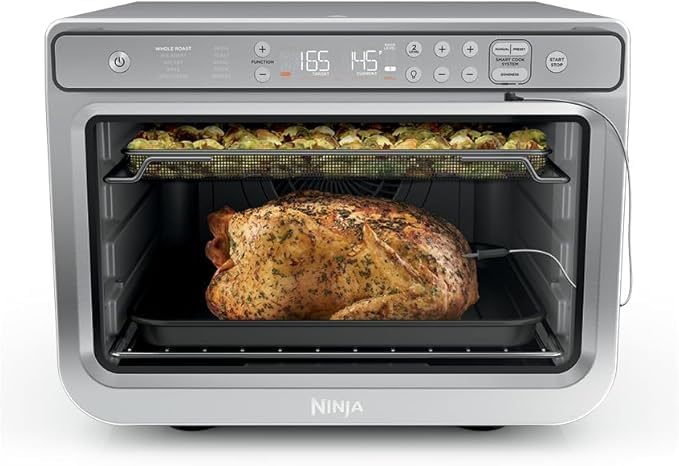 Ninja Prestige Smart XL with Pro Cook System 10-in-1 Air Fry Digital Countertop Convection Toaster Oven with Air Fry Broil &amp Bake Pro Cook Thermometer 1800 Watts Stainless Steel DT551 (Renewe