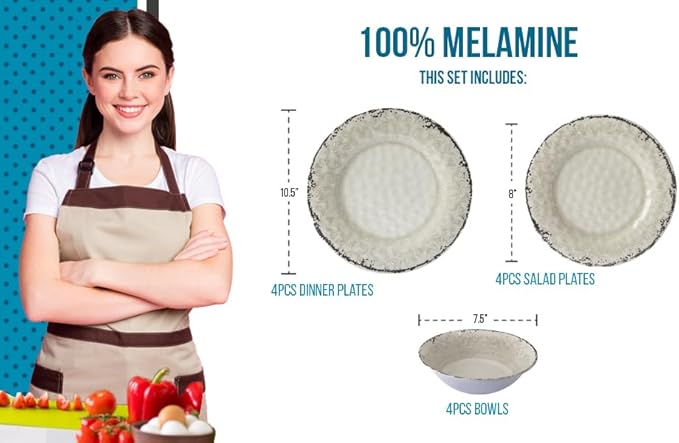 Melamine Dinnerware Sets Service for 4. Unbreakable Dishes. Scratch Resistant Melamine Ware. Plates and Bowls. Dishwasher Safe Platos De Melamina Baroque Design. Beautifully Packaged Gift Box