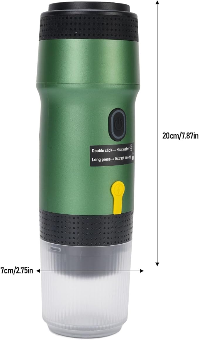 Portable Coffee Maker 304 Stainless Steel USB Travel Coffee Machine with Built in 7500mAh Battery for Camping Hiking Office Home (Green)