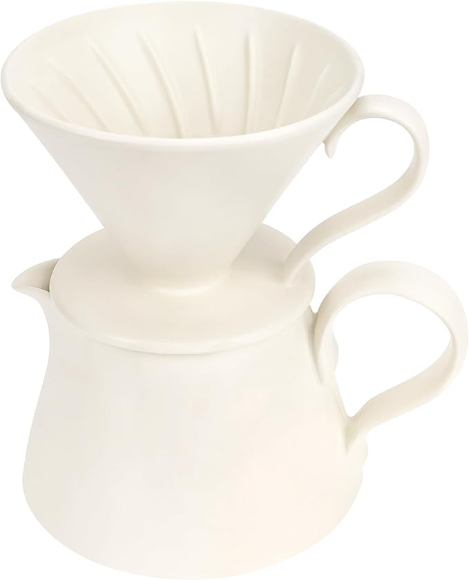 450ml Ceramic Pour-Over Coffee Maker with Drip Filter - Ideal for 1-2 People Sturdy and Heat-Safe Coffee Pot (White)