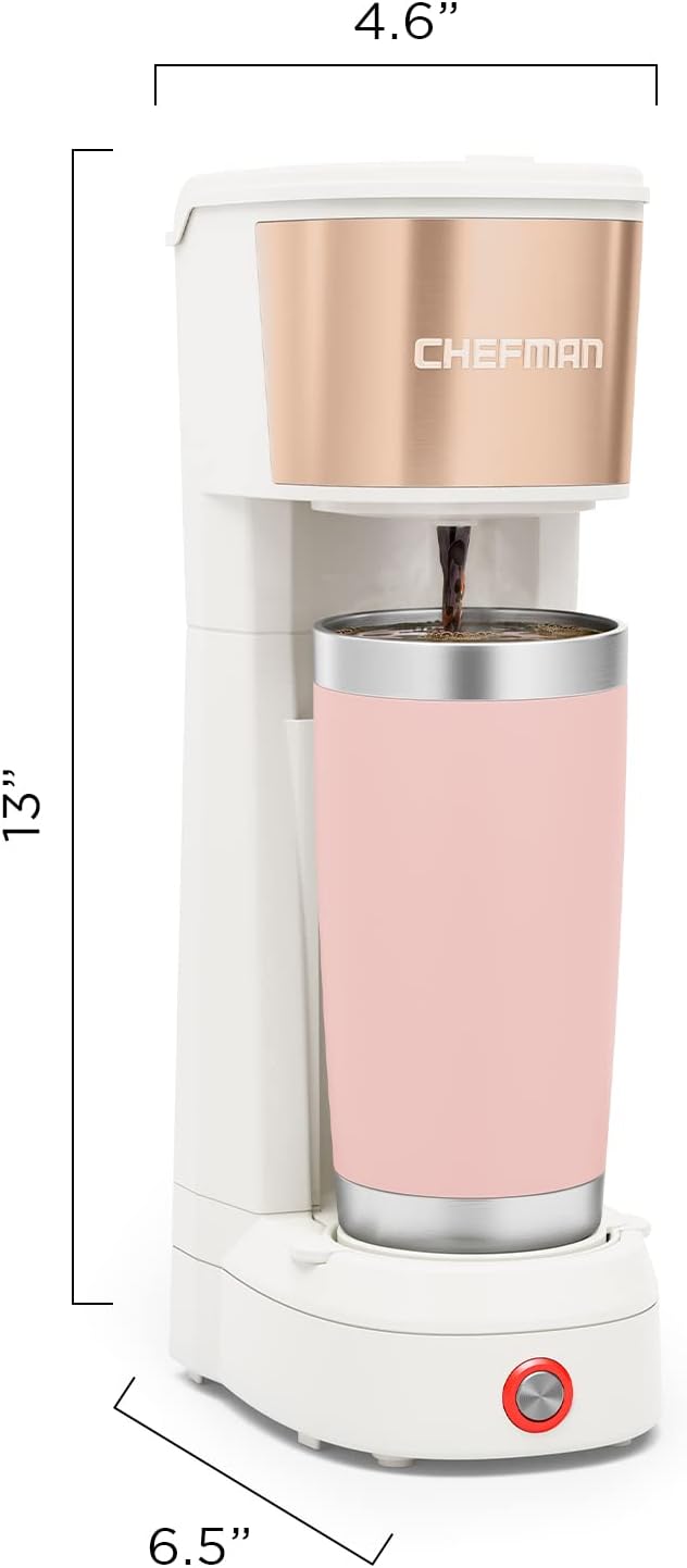 Chefman InstaCoffee Max The Easiest Way to Brew the Boldest Single-Serve Coffee Use Fresh And Flavorful Grounds or K-Cups With A Convenient Built-In Lift Ivory