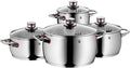 WMF cookware Set 4-Piece Quality One Vapor Hole Glass lid Cromargan Stainless Steel Brushed Suitable for All Stove Tops Including Induction Dishwasher-Safe