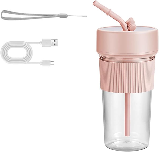 Small Portable Blender with Straw Electric Juicer Fruit Mixers Rechargeable Blender Small Juicer for Indoor Outdoor Portable Electric Juicer (Pink)