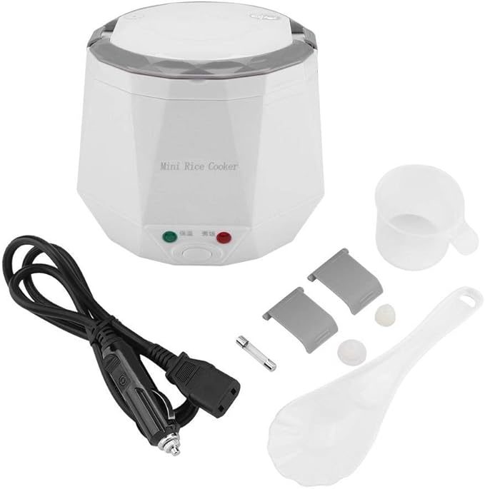 Fdit Mini Rice Cooker 24V 1.3L Electric Food Steamer for Truck Car Portable 180W White Non-Stick Coating