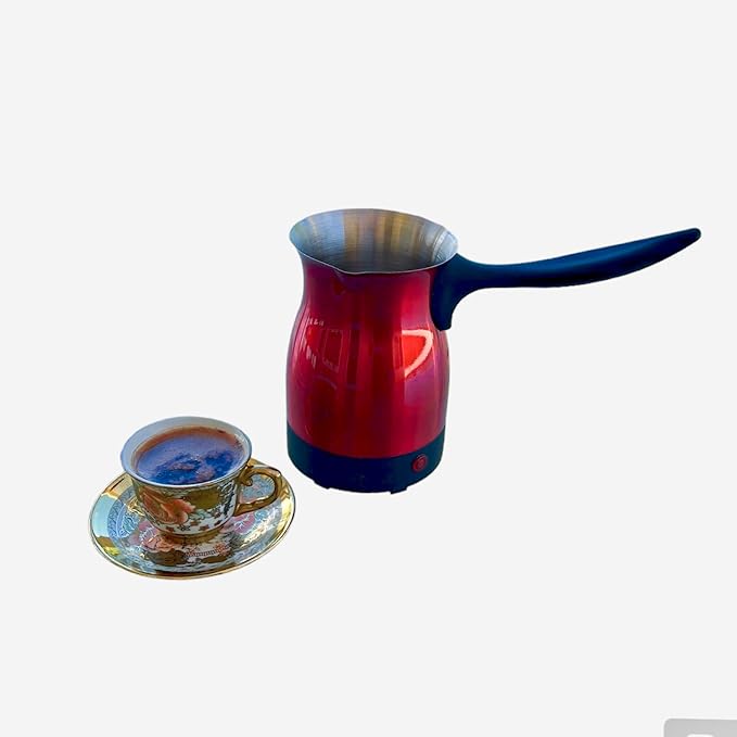 Electric Turkish Coffee Maker Kettle Pot Stainless Steel Cool Touch Handle Travel Size Fast Boil &amp Keeps Water Boiling for Arabic &amp Greek Coffee Tea 0.3L (RED)