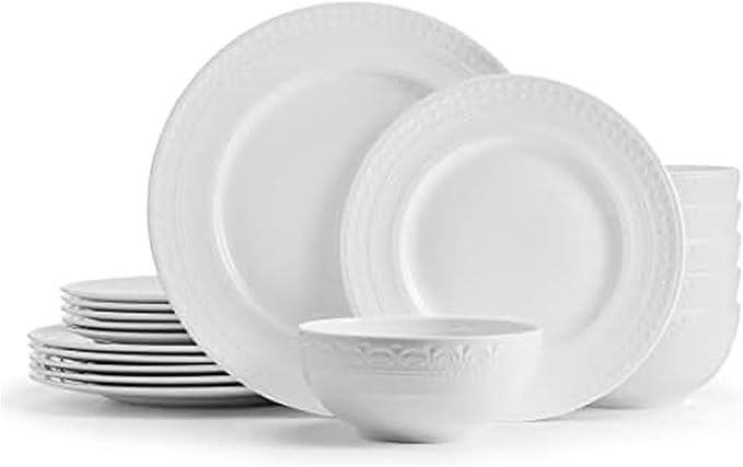 Mikasa Crown White Chip Resistant 18 Piece Dinnerware Set Service for 6