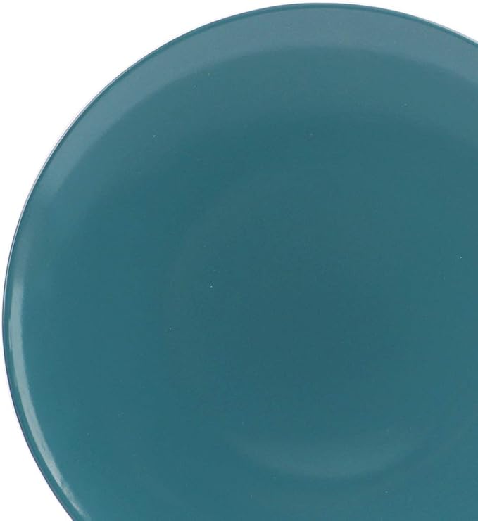 Amazon Basics 18-Piece Stoneware Dinnerware Set Service for 6 Microwave and Dishwasher Safe Plates and Bowls Deep Teal