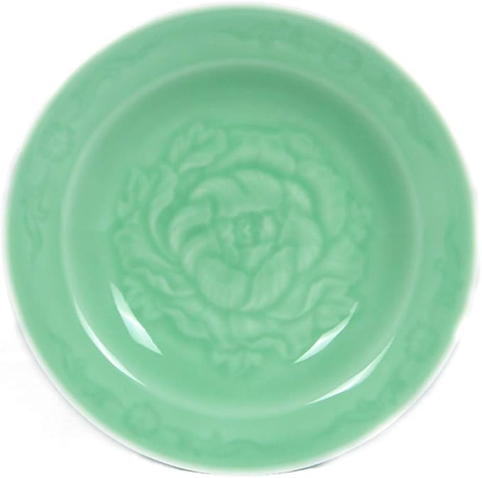 Plates Dinnerware 8 inches Celadon Dish with Penoy Microwave and Dishware Safe(set of 4)