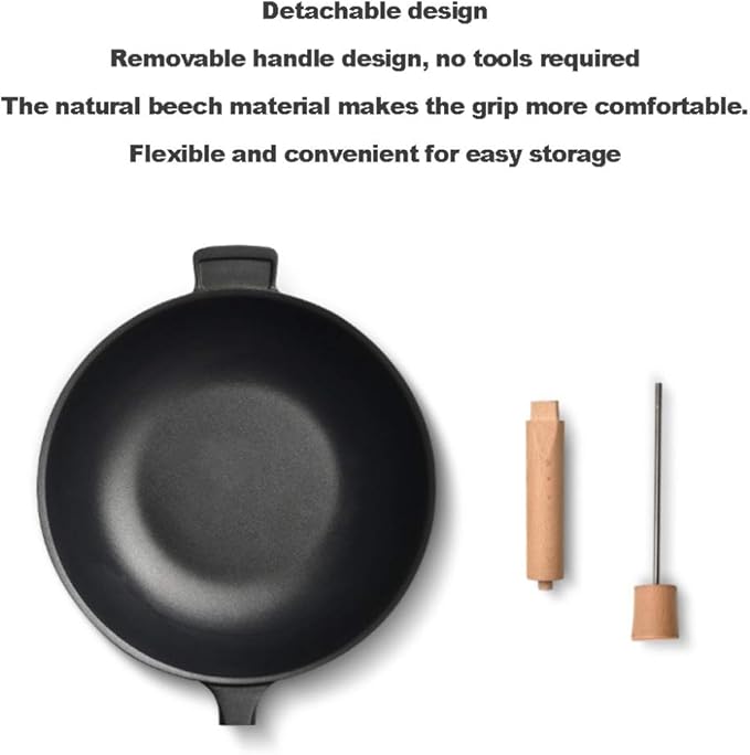 Cooking Pot 3-Pc Non-Stick Pan Set Wok Frying Pan Milk Pot Cooking Utensils Set with Beech Handle Strong and Sturdy