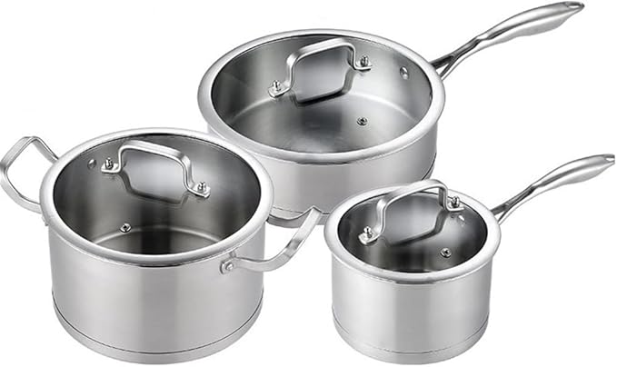 Pots and Pans Sets Frying pan3 Cookware 6 Pieces Stainless Steel Cookware Cooking Casserole Set Set Milk Pan Wok Home Kitchen (A (B