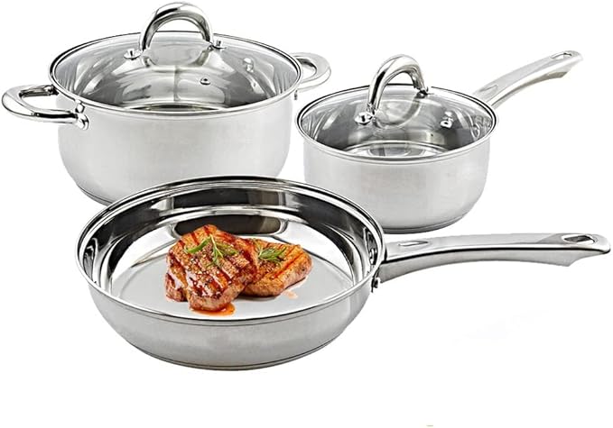 Solid Cookware Set Stainless Steelcooking Ware with Stockpot Saucepan Saute Fry Pan with Lids Kitchenware Set 5Pcs