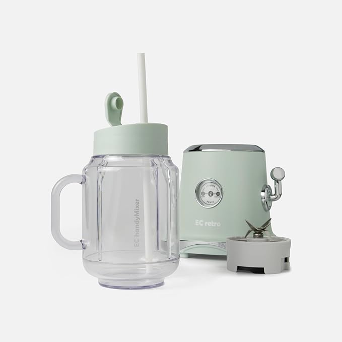 ECretro Retro Smoothie Blenders Countertop Juicer Maker with 20oz BPA Free Travel Cup and Lid 300W 2-Speed for Shakes and Ice Crush (Green new batch)