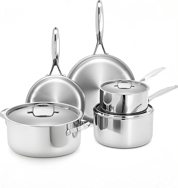 5 Ply Stainless Steel Cookware Set8-PieceProfessional Kitchen Cooking Heavy Chef QualityPFOA PTFE &amp PFOS FreeInduction Non-Toxic Oven SafeBest 18/8 Full Clad