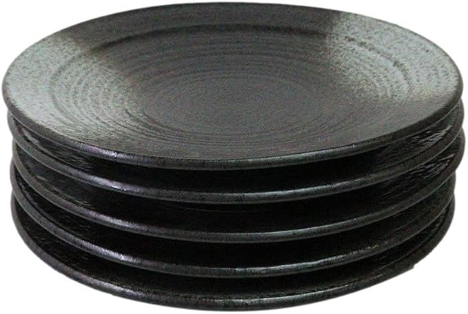 Ebros Gift Artistic Charcoal Grey Tone Hakumu Porcelain Collection Dinnerware Serveware Kitchenware Set Asian Japanese Restaurant Supply (Pack Of 5 Large Round Dinner Plates 10 D)