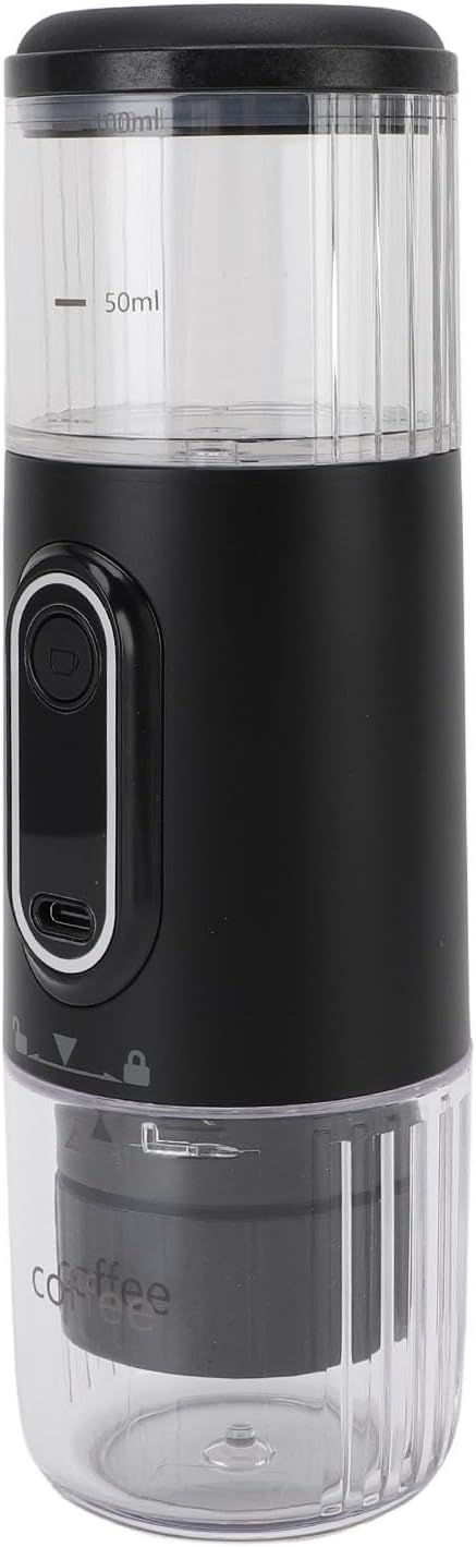 Portable Coffee Maker Self Heating Type C Rechargeable Handheld Capsule Coffee Maker Machine Ground Coffee Capsules 100ml Stable Pressure 2500mAh Battery (Black)