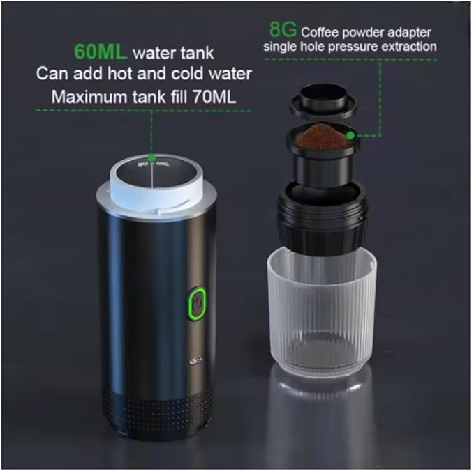 caveman Portable Wireless Electric Espresso Coffee Machine For Travel &ampCar &ampHome Camping Coffee Maker 3-in-1 Capsule Powder Coffee Maker