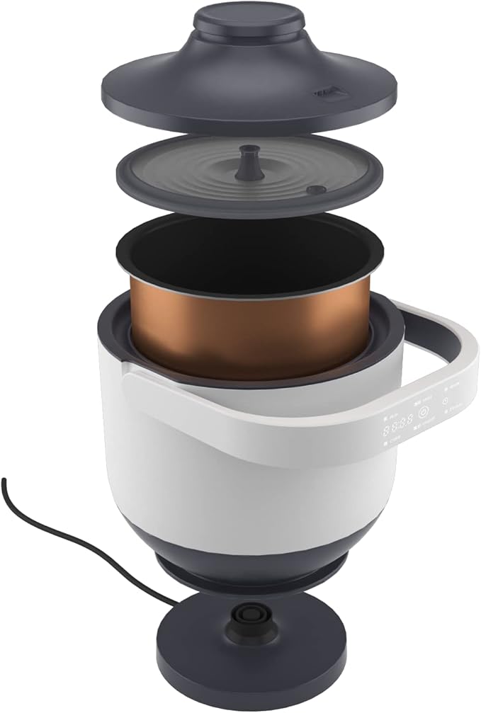 DesignNest PowerCooker Multi-cooker Steamer Auto Warmer Fast Cooking Portable Pot Detachable Heating Base 5 Cooking Models Touch Control Panel Soup Rice Stews Oatmeal &amp Yogurt White