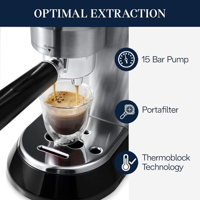 De’Longhi Dedica Espresso Machine with Manual Milk Frother 15-Bar Pump &amp Adjustable Tray - Home Barista Coffee Maker for Espresso Latte Cappuccino &amp Iced Coffee - Italian Stainless Steel De