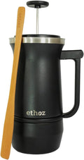 Ethoz® by Planetary Design Uptowner French Press | 32 fl oz Stainless Steel | US Patented Bru-Stop &amp Removable Bottom | Double-Wall Insulated for Smooth Balanced Coffee – No Grit No Bitterness