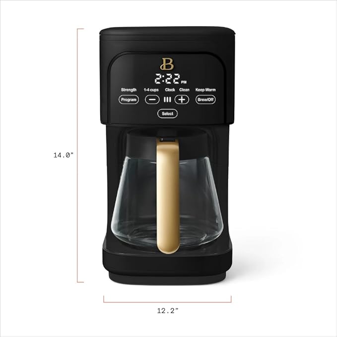 12 Cup Programmable Coffee Maker 24 Hour Auto Brew Touch Display Bold Strength Control Glass Carafe Reusable Filter Auto Shut Off (Black Sesame)