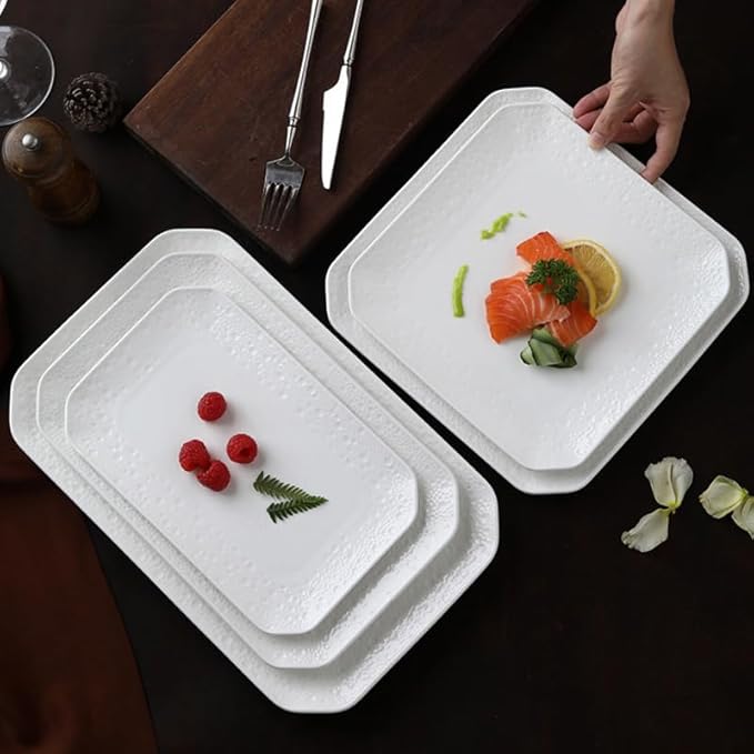 Elysian Bliss Ivory Grace Fine Porcelain Dinnerware Set Embossed Design White 18-Piece Ceramic Dinnerware Set – Pebble Pure Collection