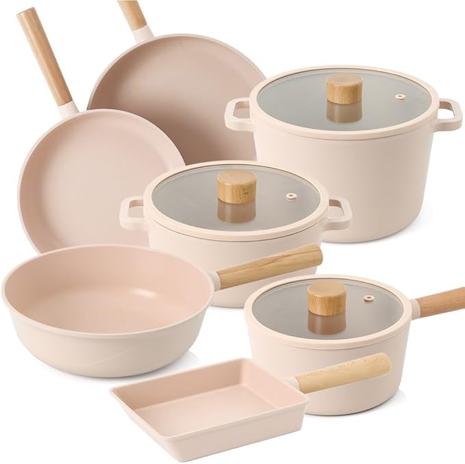 CZ Peach IH Induction Pot Induction 7-piece cookware set pink
