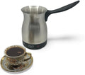 Electric Turkish Coffee Maker Kettle Pot Stainless Steel Cool Touch Handle Travel Size Fast Boil &amp Keeps Water Boiling for Arabic &amp Greek Coffee Tea 0.3L (SILVER)
