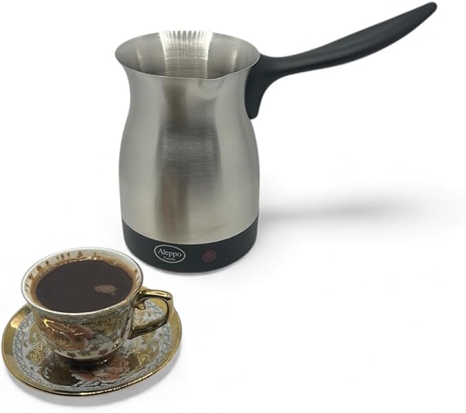 Electric Turkish Coffee Maker Kettle Pot Stainless Steel Cool Touch Handle Travel Size Fast Boil &amp Keeps Water Boiling for Arabic &amp Greek Coffee Tea 0.3L (SILVER)