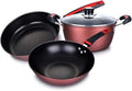 3-Piece Cookware with Glass LidFrying PanCookwareWokSturdy HandleNon StickPansuitable for Multiple Heat Sources Including Cooker Easy to Clean Pans